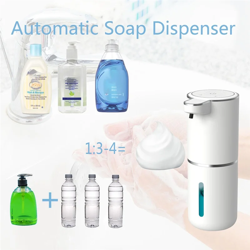 【RECOMMEND】 Distribuidor automático de sabão espumante 380ml Distribuidor automático de sabão espumante com 4 níveis ajustáveis