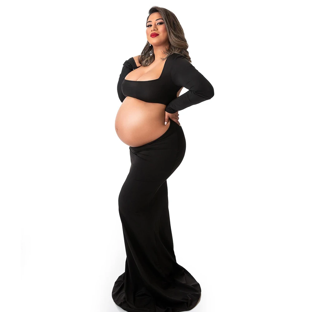 

Maternity Gown For Photo Shoot Sexy Hollow Open Belly Pregnant Women Photography Dress Baby Shower Fashion Backless Dress