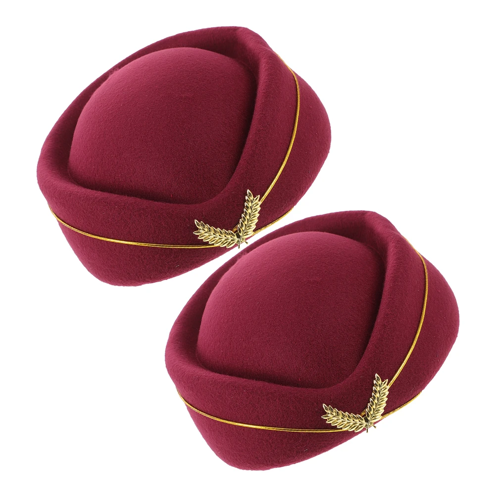 

2Pcs Burgundy Stewardess Hat 56-58cm Flight Attendant Cap Airline Uniform Plane Cap Air Hostess Cosplay Costume for Women