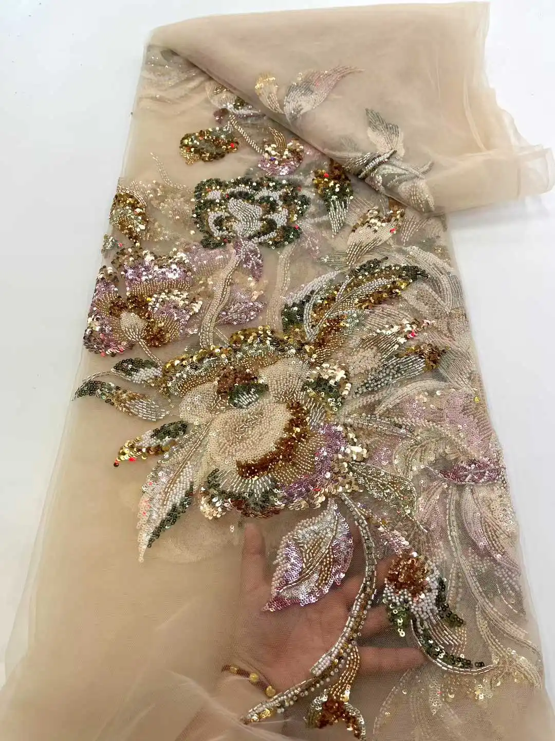 

Роскошная африканская кружевная ткань с бисером 2021, высокое качество, нигерийское кружево с блестками, французский тюль, кружевная ткань для шитья вечерних платьев-XC