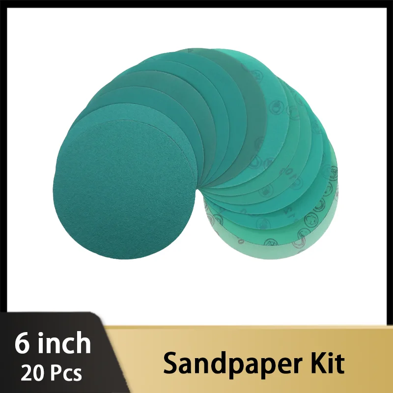 6 Inch Polyester Film Sandpaper Kit Assortment 80 - 2000 Grit Heavy-Duty Hook & Loop Backed Film Discs Sanding Paper