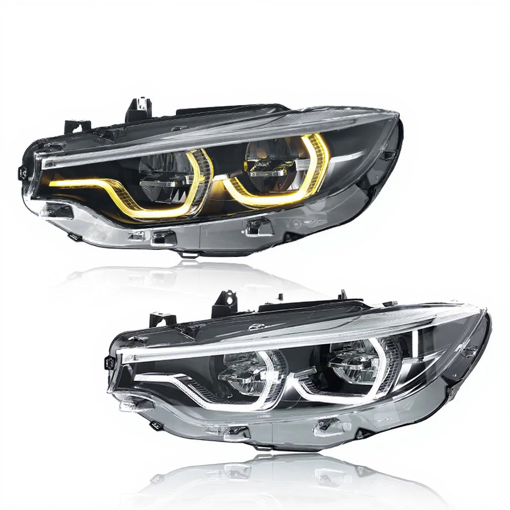 LED Headlight Auto Ikon Style V2 Headlight 2014-2020 4 Series F32 F80 F82 New 6000K Tri Color Yellow/White/Amber DRL LED 6000 lm