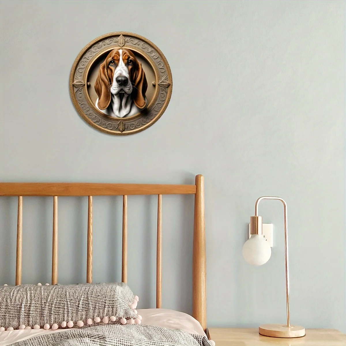 Adorable Basset Hound Round Aluminum Sign - Decorative Wall Art for Home, Room, Restaurant, Cafe - Creative Door Hanging Gift