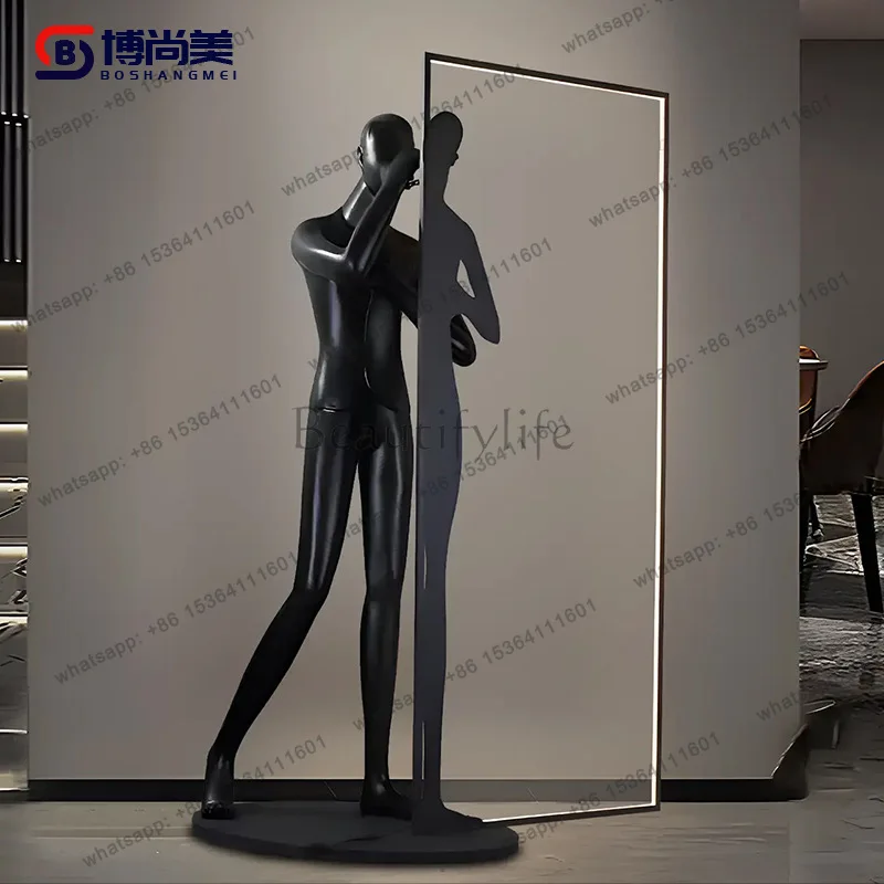 LS humanoid sculpture floor-to-ceiling smooth surface square simple creative abstract art portrait sales office ornament