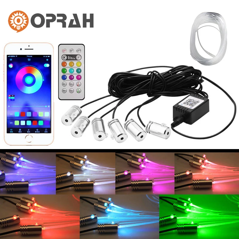 

6 in 1 LED Atmosphere Car Light RGB 8M Fiber Optic Flexible Decorative Lamp Interior Ambient Light by App Remote Control Strips