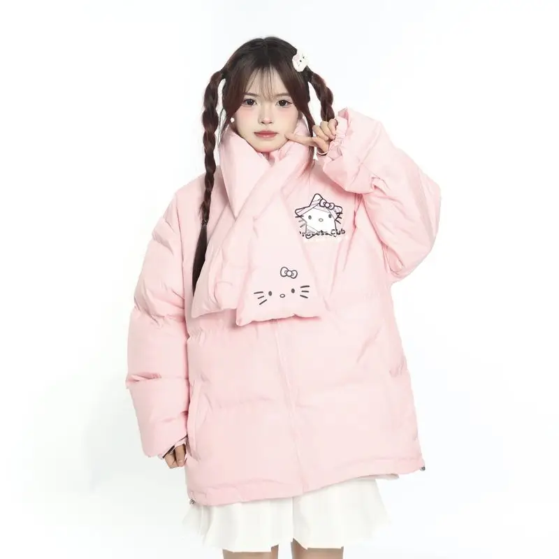 

Cute Hello Kitty Printed Hand Stuffed Cotton Clothing Sanrioed Cartoon Loose Warm Christmas Gift Kawaii Scarf Thickened Jacket