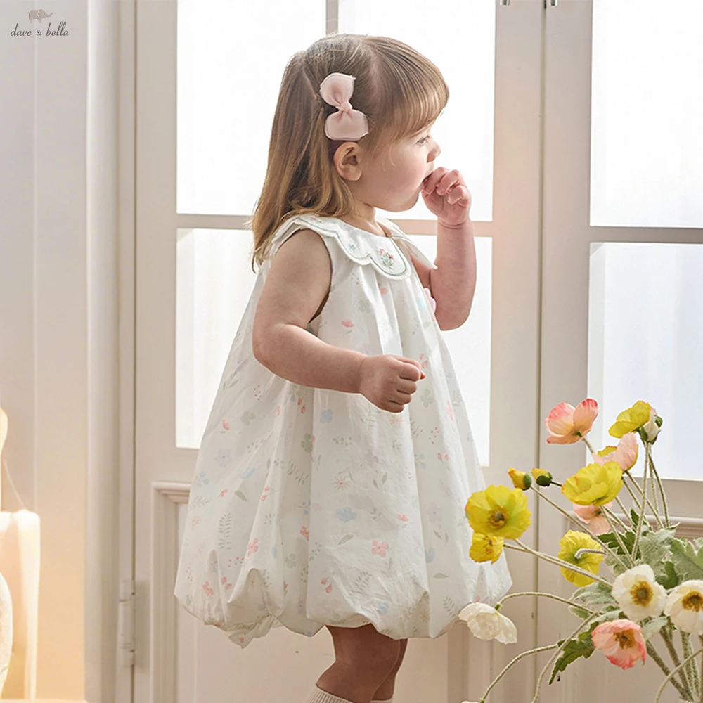 

Летнее платье для девочек Dave Bella с цветочным принтом, милое детское платье без рукавов в стиле принцессы, модное хлопковое платье для вечеринок и прогулок DB2261377