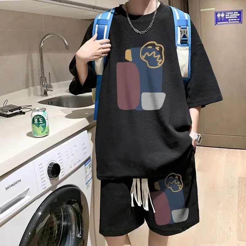 

Print Male T Shirt Short Sets Graphic Nylon Outdoor Original Brands Korean Two Piece Aesthetic Outfits Trendy Men's Shorts Set
