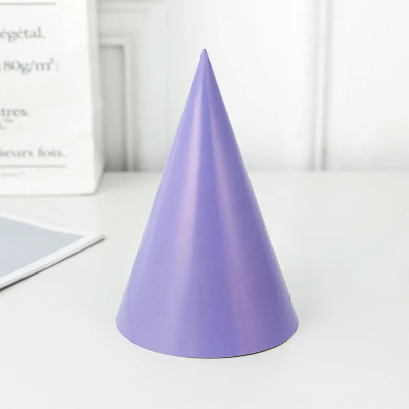 10PCS INS Kids Paper Blue Green Birthday Hat Soild Color Yellow Pink Purple Party Headwear Baby Shower Boy Girl Cap