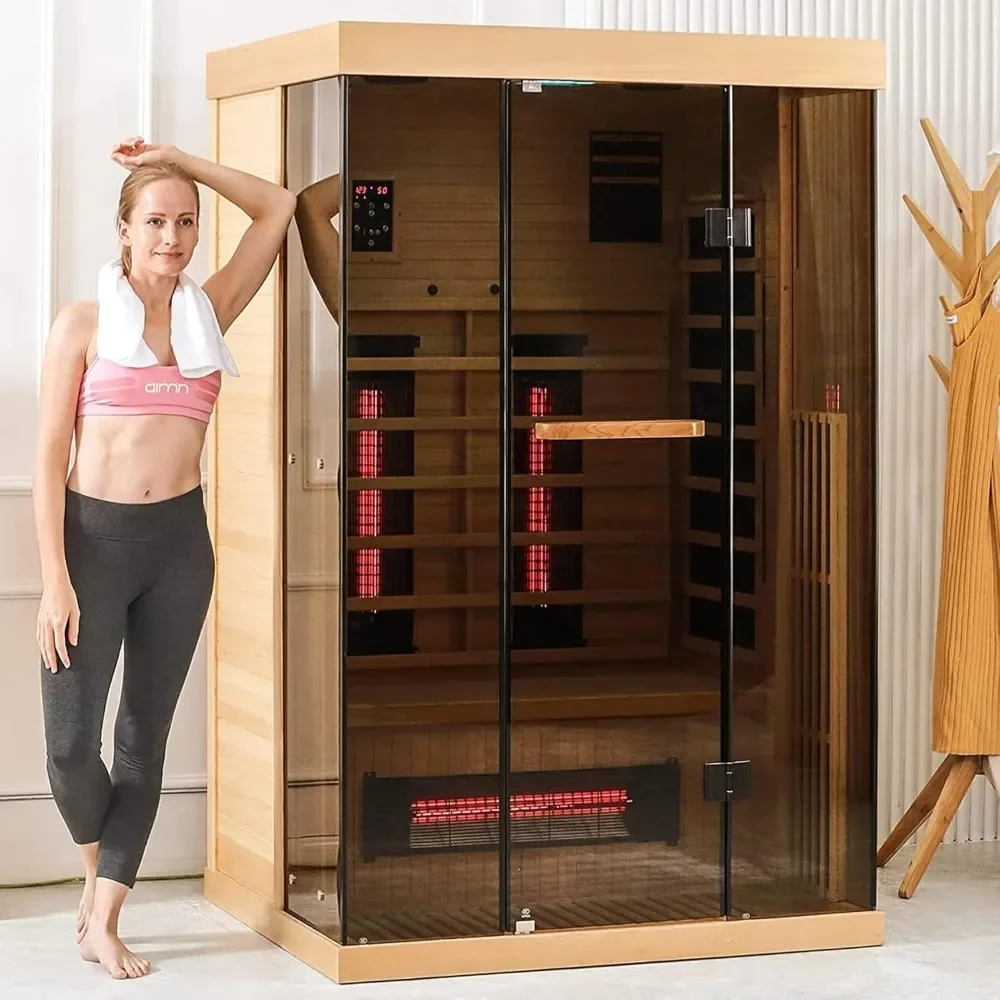 

1-2 Person Home Sauna with 10 Minutes Warm-up Heater Tubes&Panels, Personal Sauna Spa Room, Canadian Hemlock