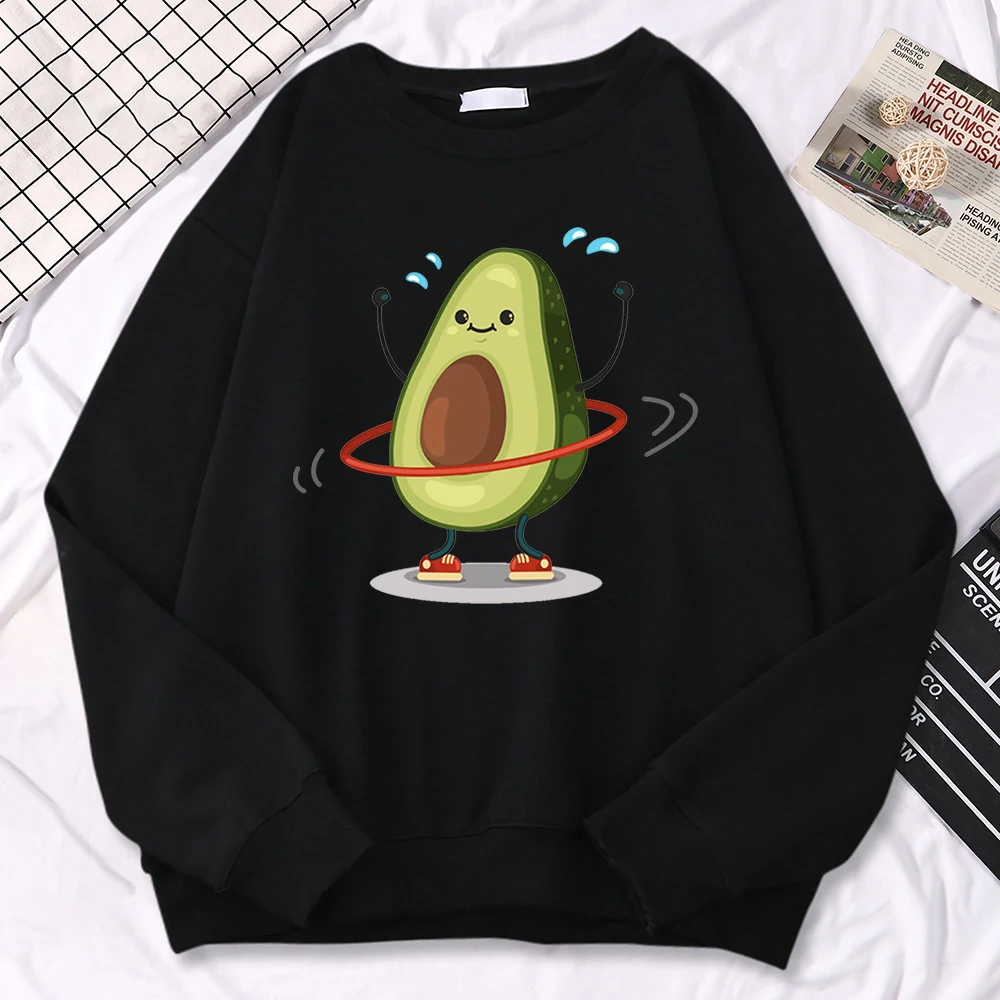 Casual Trend Women Pullovers Avocado Exercise And Rotation Printing Hoodies Soft Fleece Sweatshirt Loose Warm Female Clothes