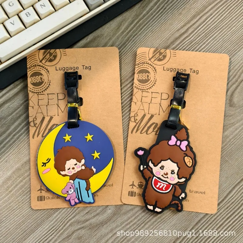 Monchhichi PVC-Gepäckanhänger aus weichem Gummi, tragbarer Reisekoffer-Anhänger, Schlüsselanhänger, Gepäck-ID-Etikett für Rucksack und Trolley – Detail 3