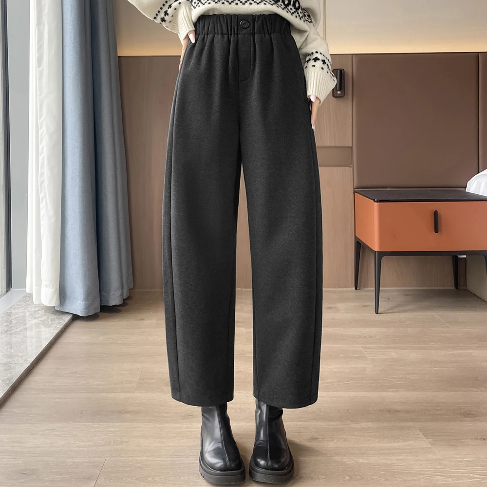 

Women's Casual Pants 2025 Winter Classic Commuter Warm Elastic Elastic waist button decoration Loose Pants Female Trousers