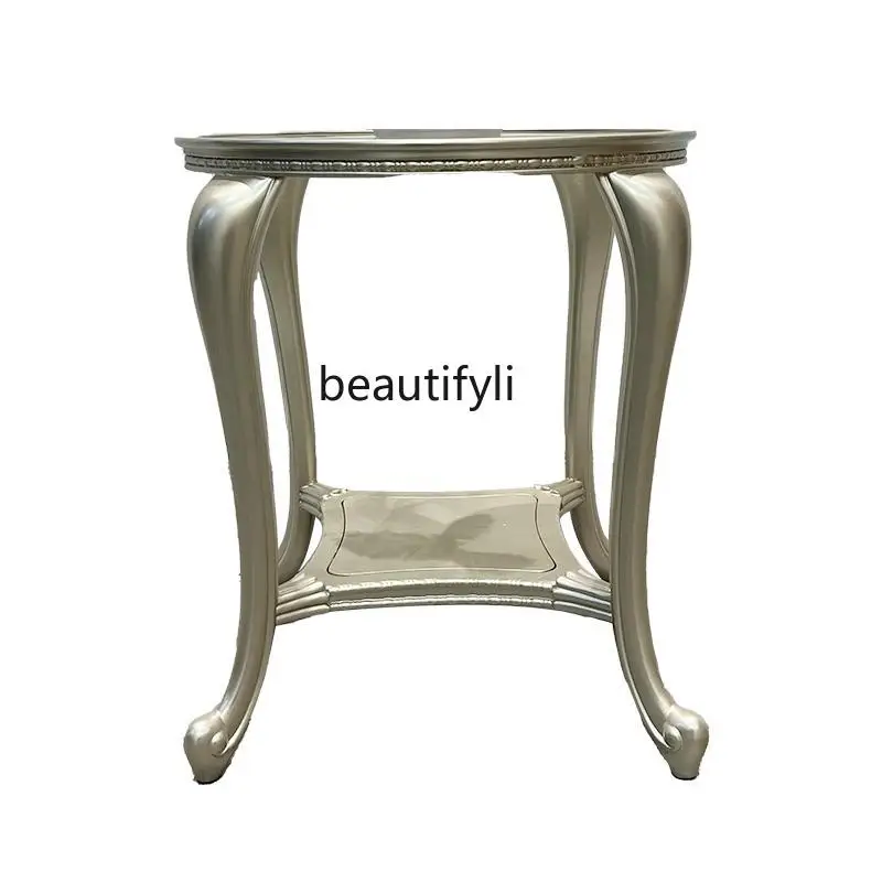 

sofa side table, solid wood glass round household small coffee table