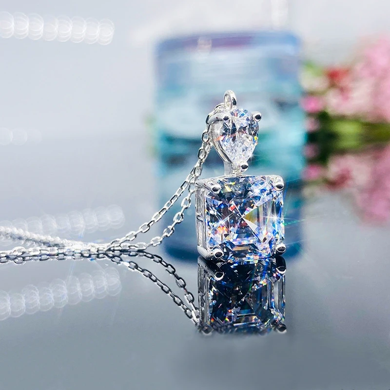 New Luxury Princess Square CZ Pendant Necklace for Women White/Green/Yellow/Pink Colors Fashion Wedding Jewelry Drop Shipping