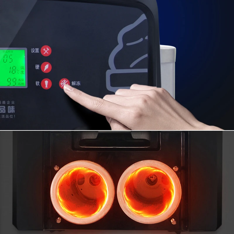 Коммерческая Вертикальная/настольная машина для производства мягкого мороженого, 1600 Вт, 20-28 л/ч, двойная машина для мороженого с экраном