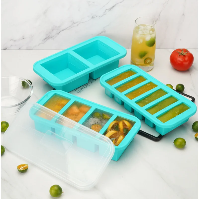 

Silicone Freezer Mold with Lid Refrigerated Food Storage Ice Tray Ice Box Fresh-keeping Box