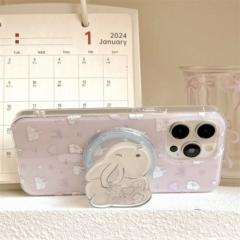 

Милый мультяшный кролик, зыбучие пески для Magsafe Griptok, держатель для телефона, подставка для кольца на палец, поддержка IPhone 15, кронштейн для девочек