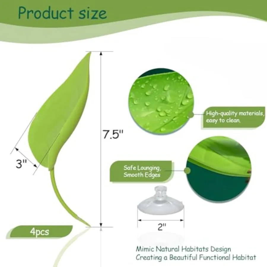مجموعة منصة الفرح السلحفاة 4 قطعة ملحقات خزان الزواحف على شكل ورقة شجر مع أكواب شفط شجرة التنين الملتحية ديكور الضفدع أبو بريص تور #3