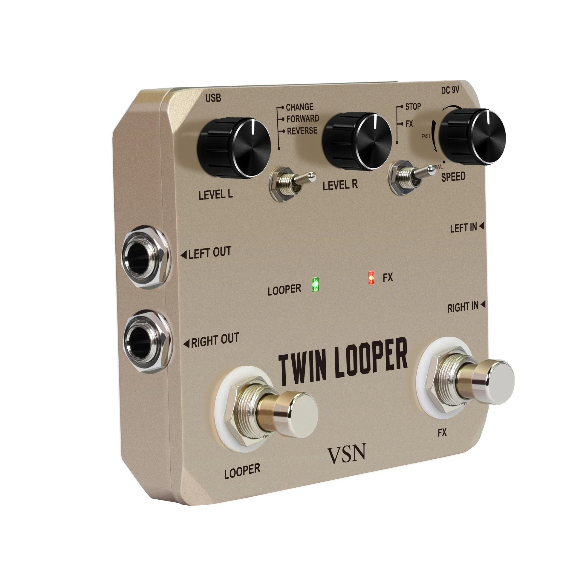 VSN Twin Looper Pedal de efeito de guitarra elétrica Loop Station Box 11 tipos de modos de reprodução Entrada/saída estéreo 10 minutos de gravação Rowin