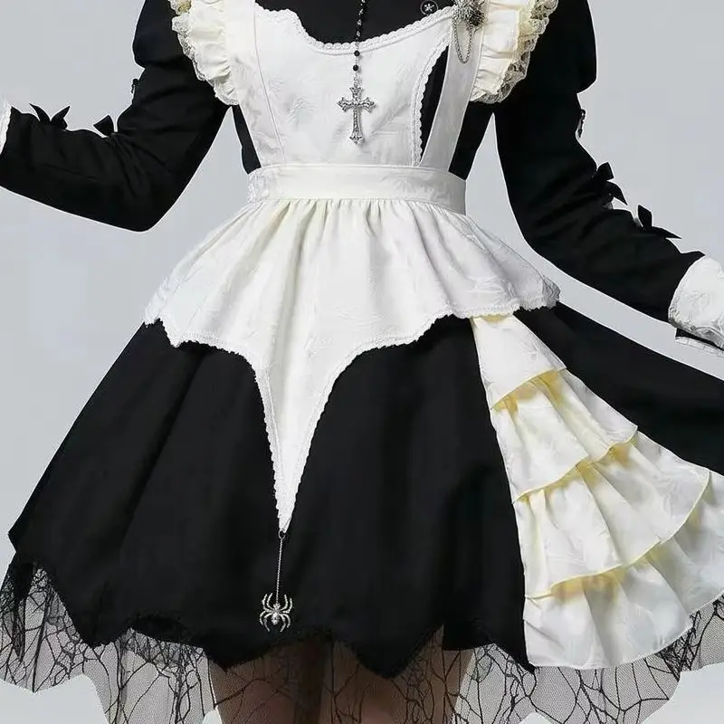 

New Dark themed Halloween cosplay maiddresswith bubble sleevesanimecharacter costume