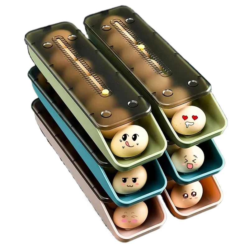 

1Pc Egg Storage Box Large Capacity Automatic Scrolling Refrigerator Egg Holder Organizer Single Layer Egg Tray Drawer Box Case