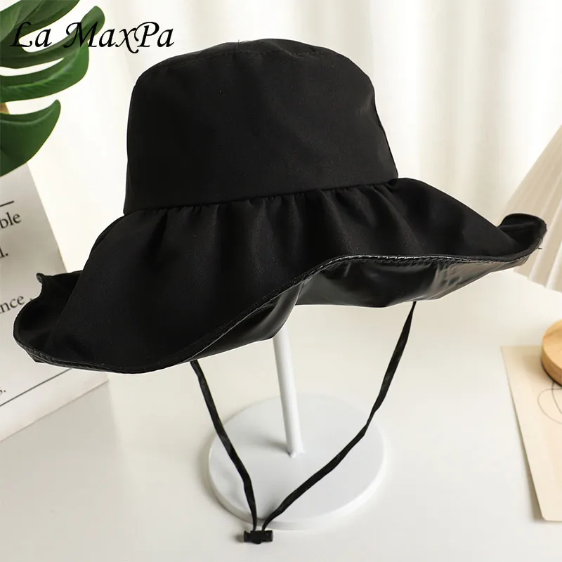 New Solid Color Basin Hat Women\'s Rain Caps Waterproof Rain Wide Brim Bucket Hat Rain Cap Travel Wild Casual Fisherman Hats