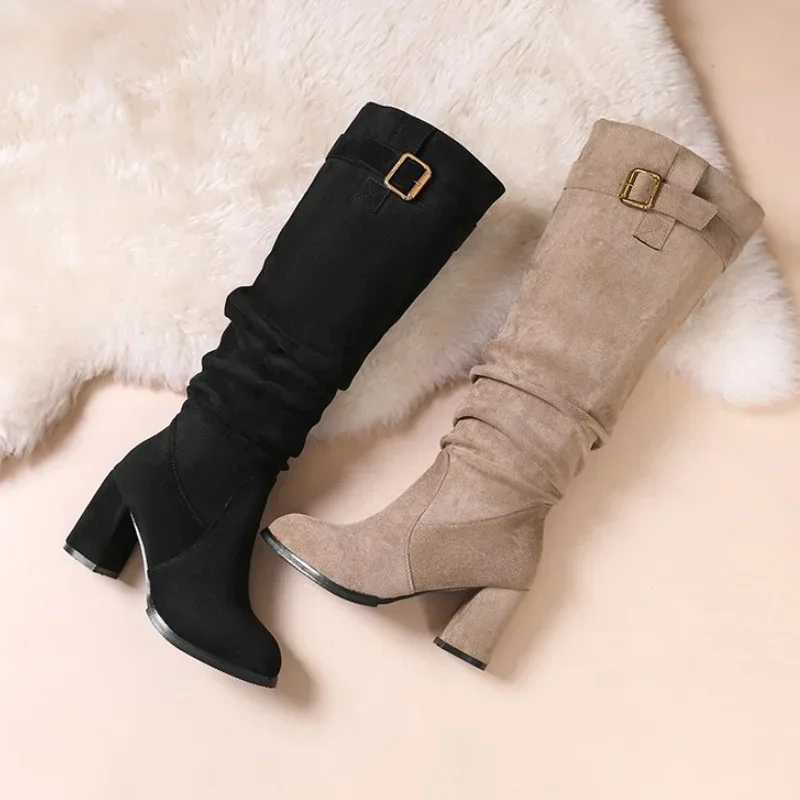 Fashion Suede High Heels Women High Boots 2025 Trend Winter New Shoes Knee High Brand Gladiator Comfort Elegant Lady Botas Pumps