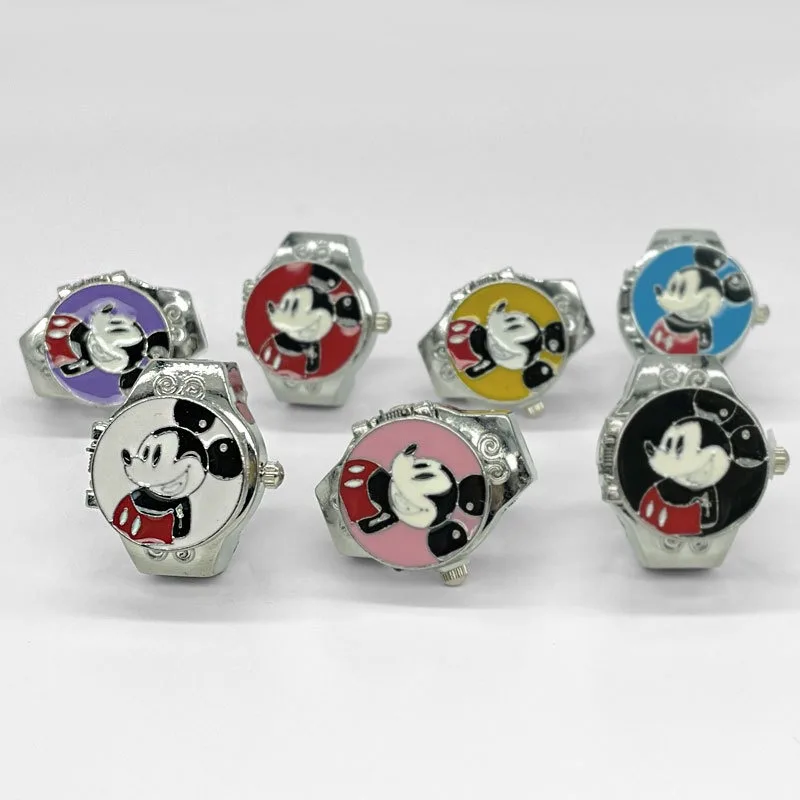 Disney Mickey Mouse Finger Watch Cartoon Mini Elastic Strap Watches Couple Rings Jewelry Clock Men Women Cute Anime Watch Ring