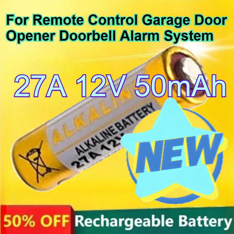 

27A 12V 50mAh Alkaline Battery for Remote Control Garage Door Opener Doorbell Alarm System Primary Dry Battery