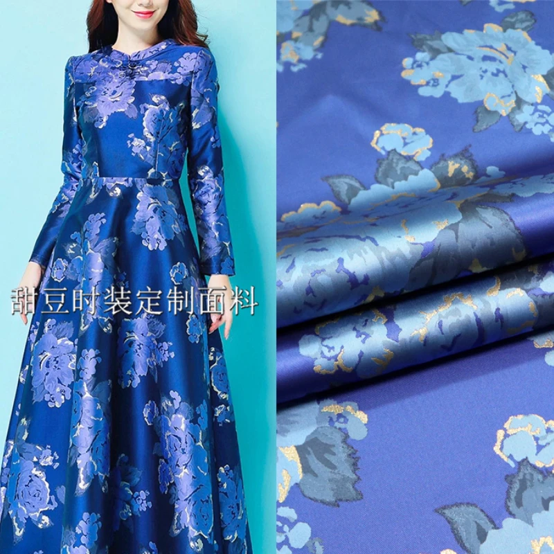 Gold Brocade Jacquard Fabric Peony Yarn-dyed Dress Blazer European Brand Fashion Design Sewing Printed Wholesale Cloth by Meter