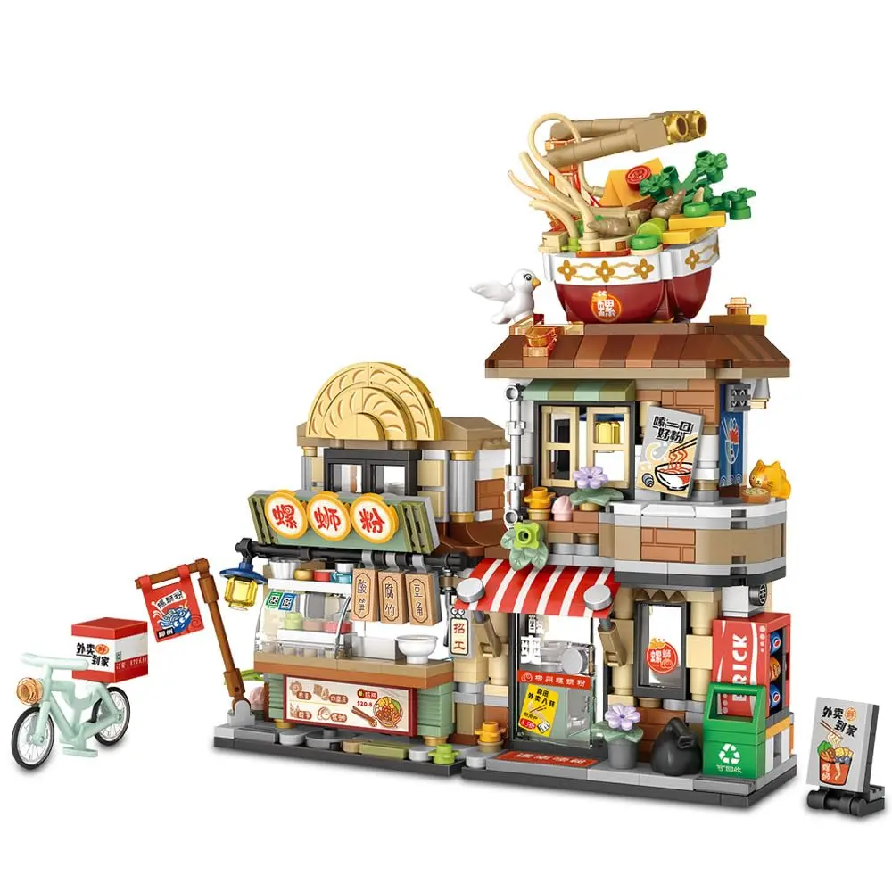 1666Pcs 2 in 1 Food Street Building Block Model MOC Modular Mini Brick Street View Building Set Toy Gift for Adult Kid Boy Girls