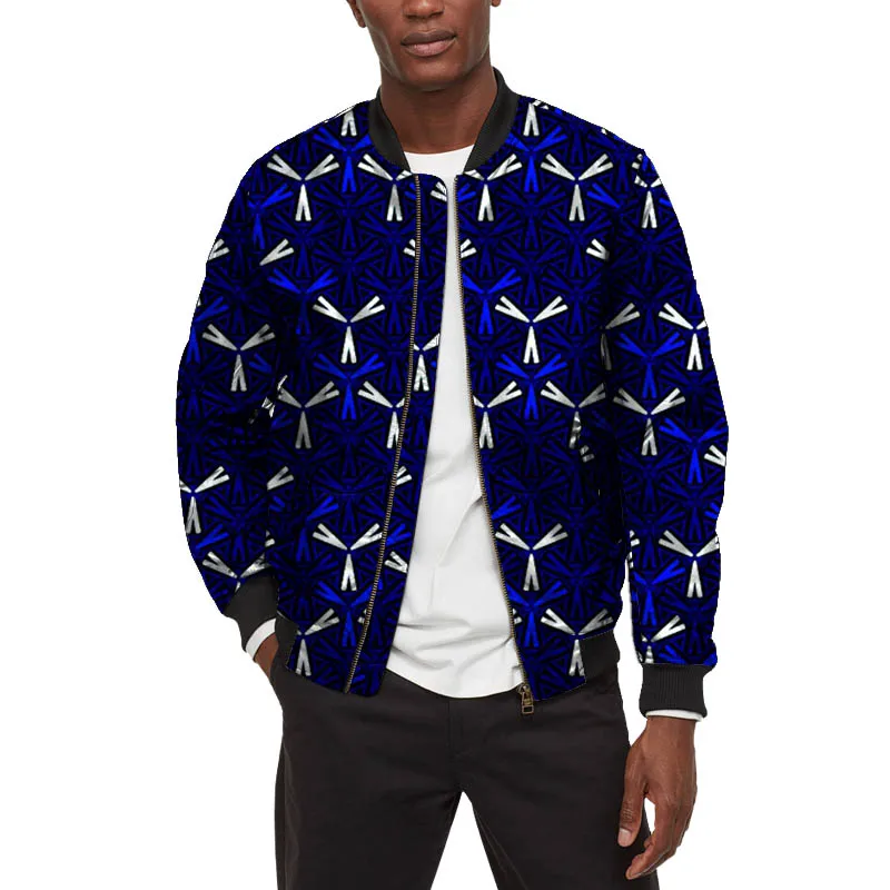 customized African Design Men\'s Bomber Jacket Colorful Print Wax Male Casual Short Baseball Coat