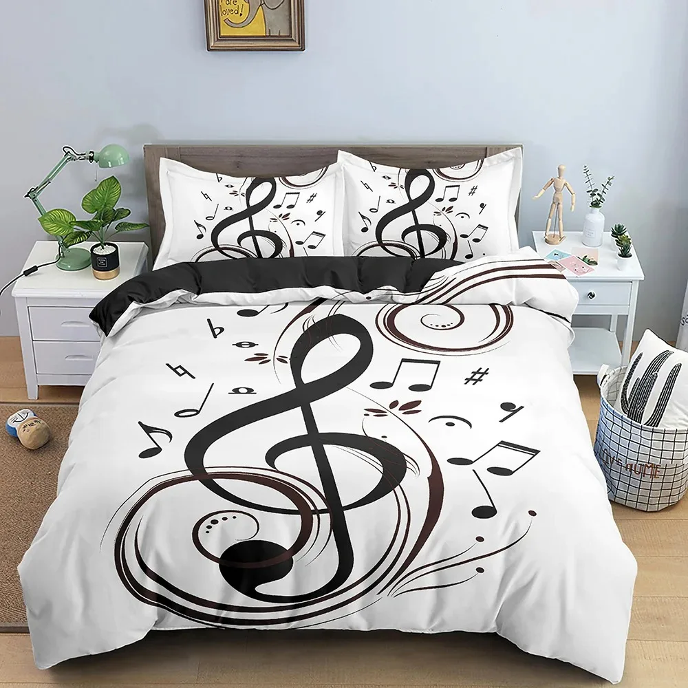 Music Notes Duvet Cover for Boys,Girls Room Decor Rock Music Themed Comforter Cover Musical Pattern Bedding Set Full Queen Size