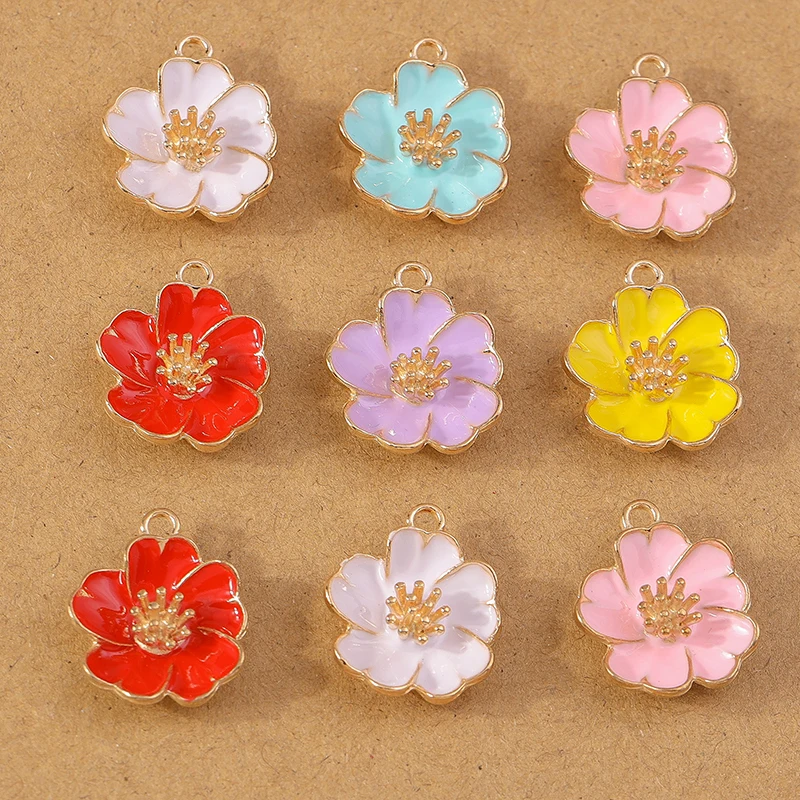 10 Stück Niedliche Emaille-Blumen-Anhänger für Schmuckherstellung Halsketten Ohrringe Armbänder DIY Zubehör