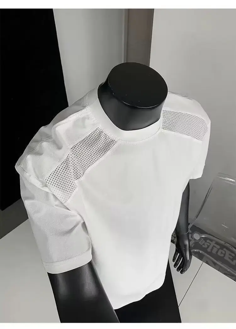 

American style cleanfit shoulder cut deconstruction short sleeved T-shirt men and women's trendy boxy cool ins fashionable and h