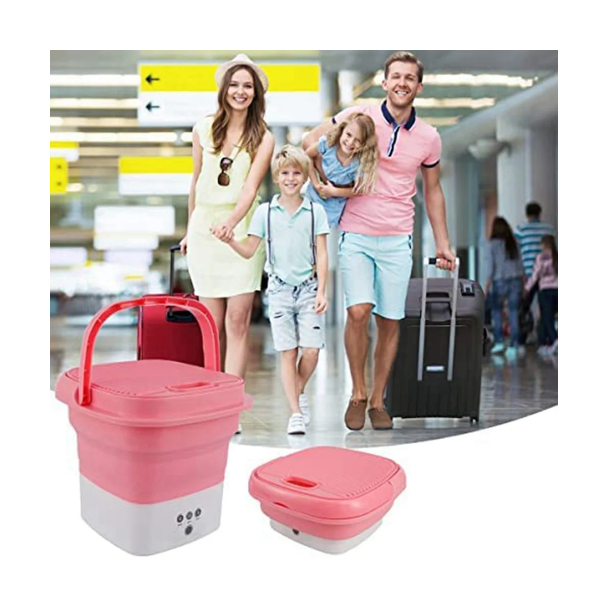 Pink Washing Machine, Mini Folding Washing Machine Combo with Small Collapsible Drain Basket EU Plug