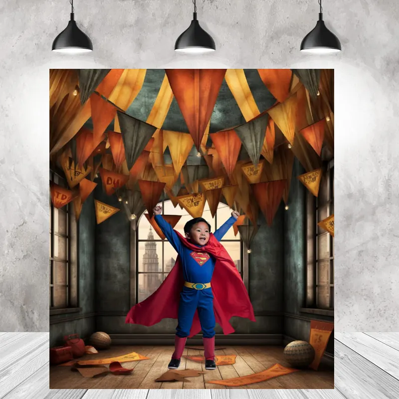 3D Superheros Backdrops Big Family Celebrating Photography Buildings Balloons Backgrounds For Photo Shoot Studio