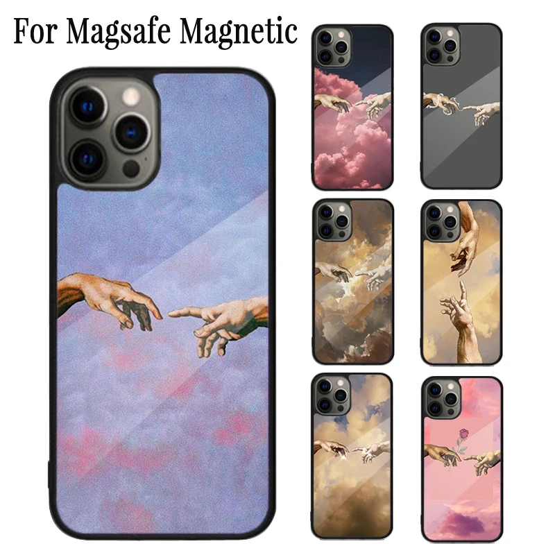 Funny Hand The Creation of Adam Art Michelangelo Magnetic Phone Case For iPhone 16 15 14 Plus 13 12 11 Pro Max Magsafe Wireless