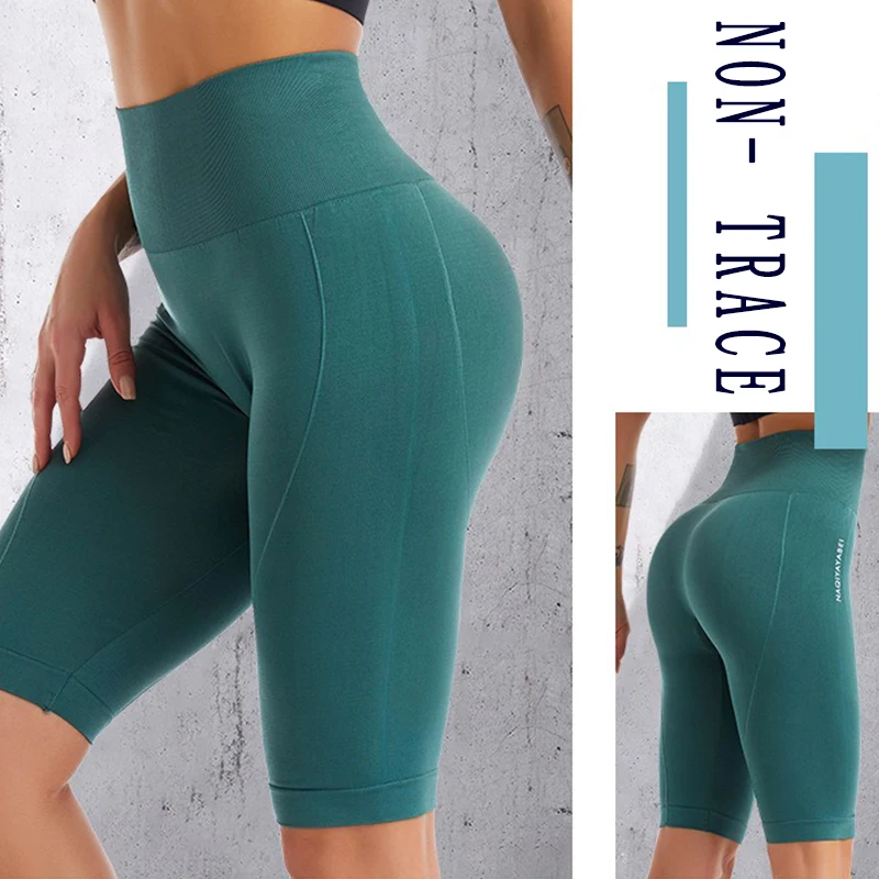 PofyBofy Cintura allargata Vita alta Senza cuciture Elastico Butt Lifter Leggings sottili al ginocchio Fitness Yoga Donna Abbigliamento sportivo