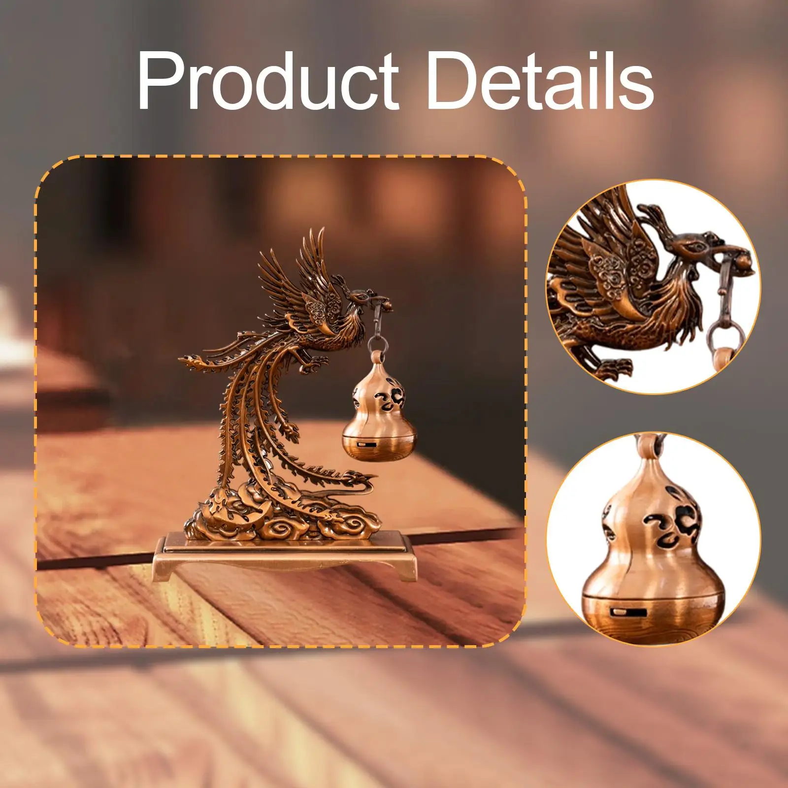 Alloy Incense Cone Holder Desktop Ornament Phoenix Figurine Tabletop Censer for Home Meditation Spa