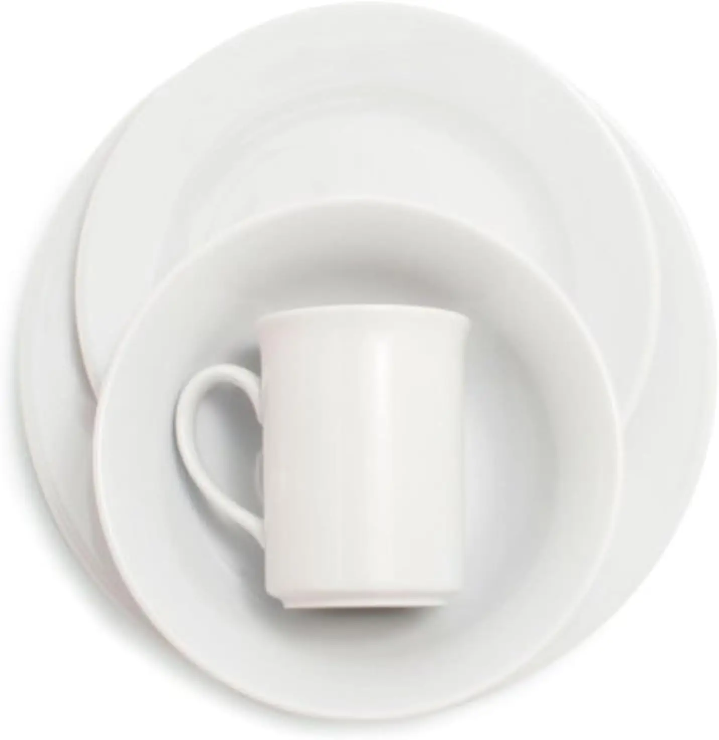 

Bistro 24 Piece Porcelain Dinnerware Set includes Dinner Plates, Salad Plates, Cereal Bowls and Mugs, Service for 6, White - Mic