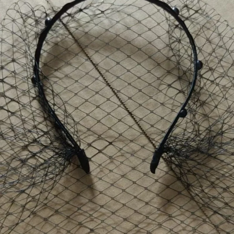 

Retro Headband Wedding Tea Par Me Hair Accories for Women Pearl Face Covering Diamond Net Curtain Hair Hoop