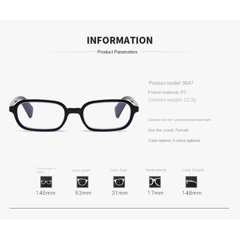 نظارات قراءة عالية الجودة للرجال والنساء بإطار مربع خفيف الوزن ومضاد للضوء الأزرق وعدسات شفافة نظارات بصرية #5