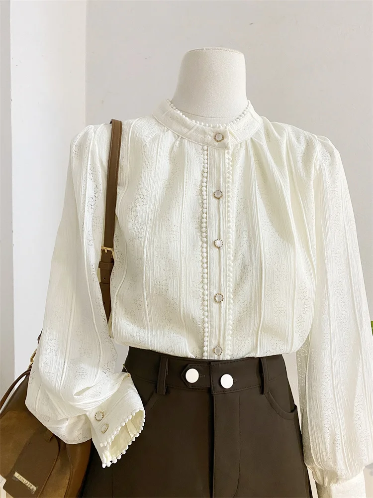 

Women's Stand Collar Inner Design Sensation Autumn Winter Simple Lace Blouse Korean Loose TT288