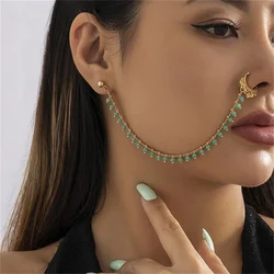 Fashion Bohemia Punk Sexy Alloy Women Earrings Geometric Colored Beads Pendant Tassel Chain Earring Fake Nose Piercing Nose Clip