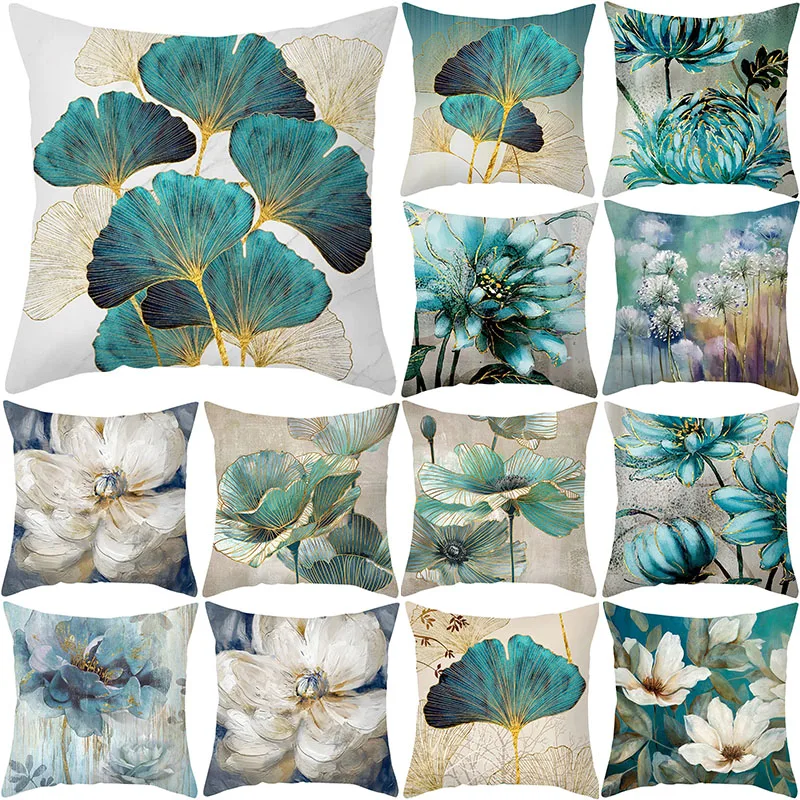 Oil Painting Flower Ginkgo Leaf Print Cushion Cover Living Room Sofa Home Bedroom Room Decoration Pillow Cover