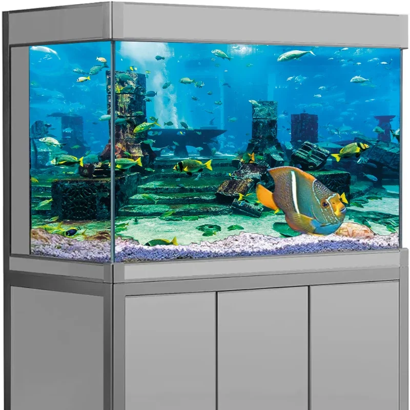 Fish Tank Background Sticker, Sunken Ship Undersea Landscape HD Printing Wallpaper Aquarium Backdrop Decorations PVC