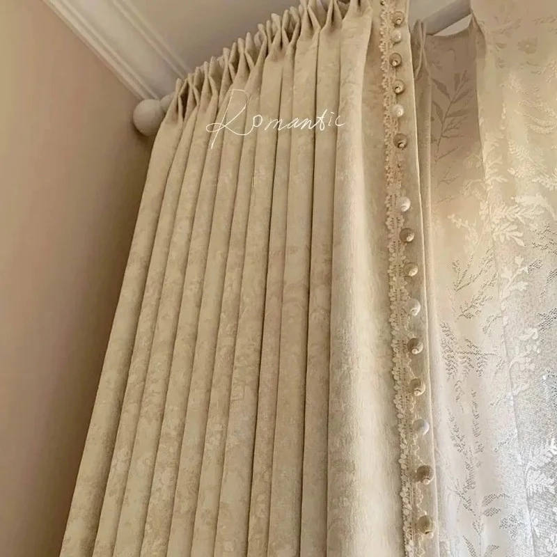 French Morris Flower Curtains for Living Room Bedroom Children's Room High-end Cream Blackout Window Custom Size