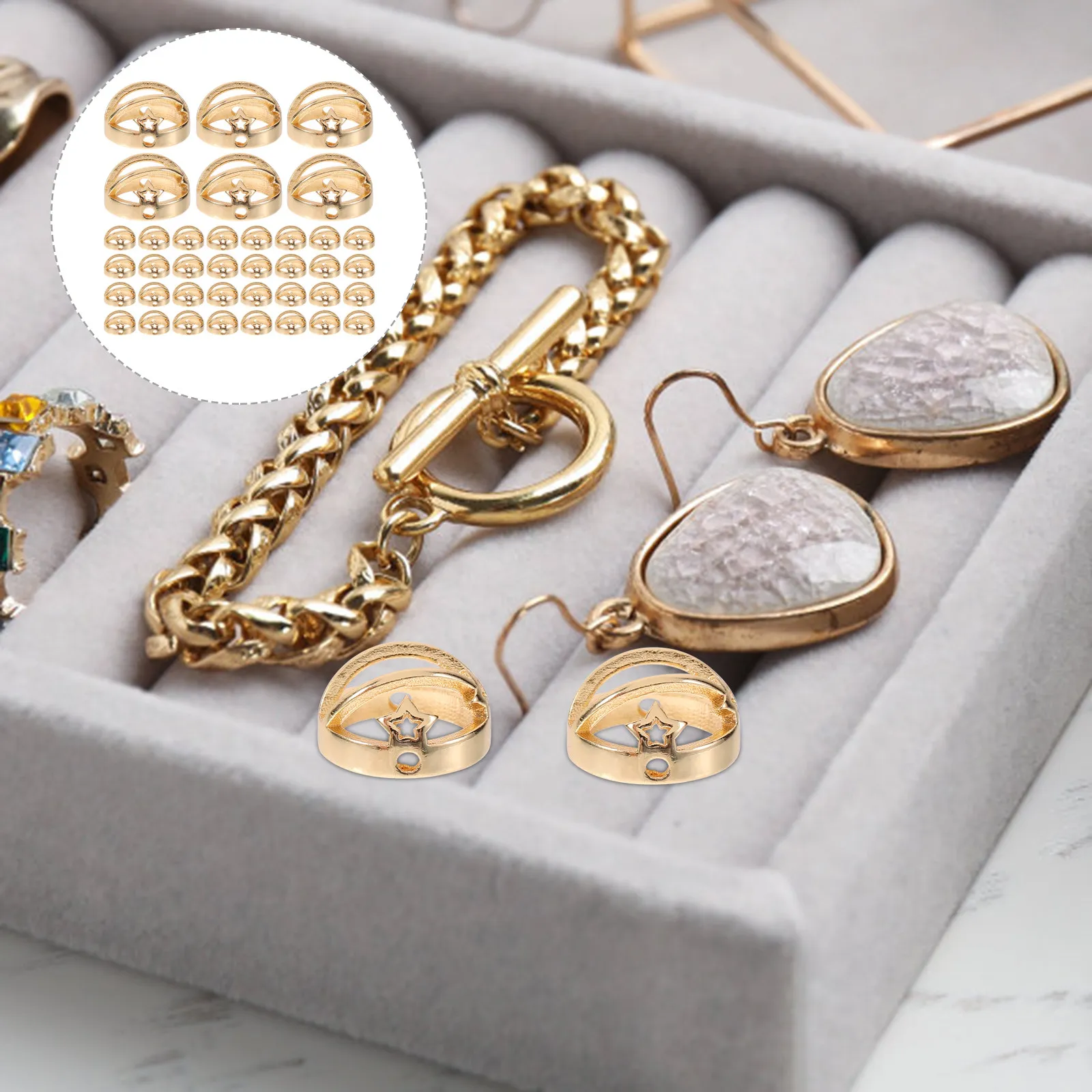 

50Pcs Five-Pointed Star Beads Metal Charms for DIY Earring Making Jewelry Crafting Supplies Bohemian Home Decor Accents